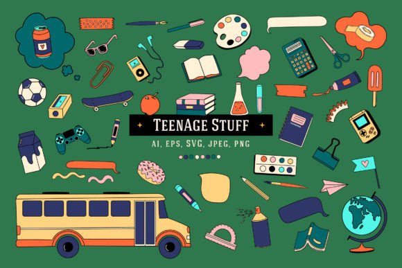 53 Teenage Stuff Set: Graphics & Illustrations for Modern Branding