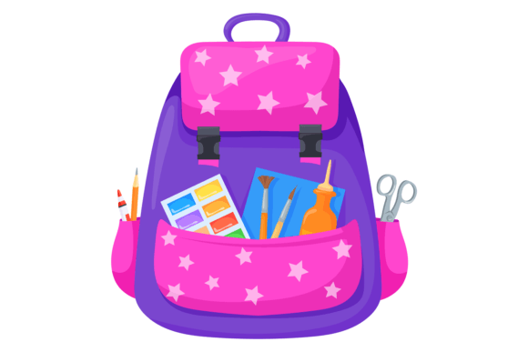 Cartoon Backpack Ready for School: Graphics & Illustrations
