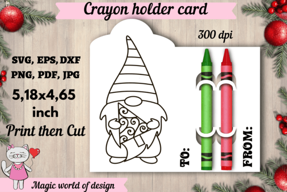 Gnome with Christmas Tree Coloring Card Graphics