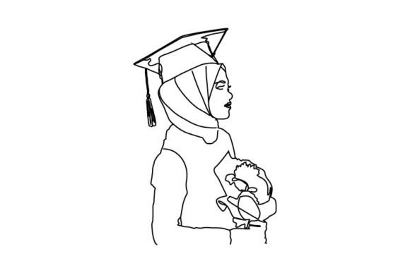 Linear Drawing Graduate Islamic Woman Graphics
