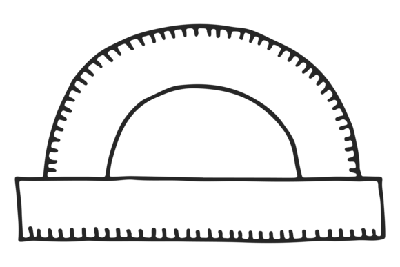 Protractor Sketch. Black Line School Sup: Graphics & Illustrations