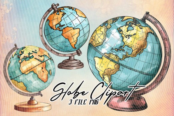 School Globe Watercolor Clipart Review for Real Embroidery Projects