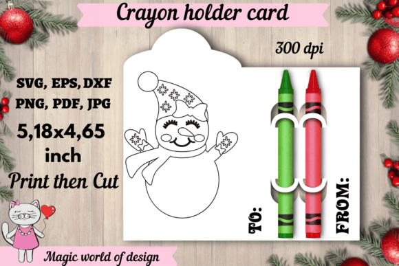 Snowman Christmas Coloring Card, Crayon
