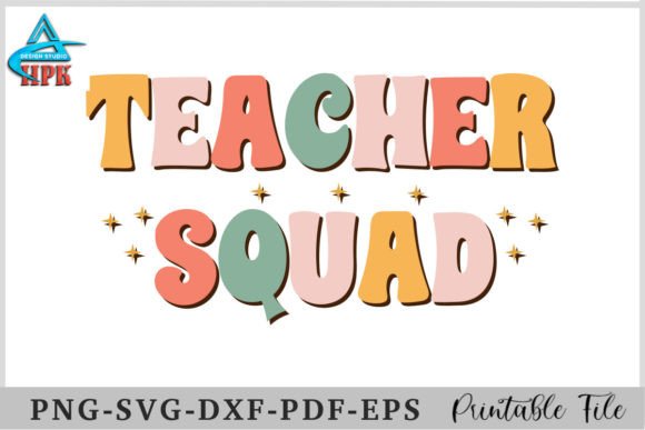Teacher Squad Retro Groovy Design PNG Review for Embroidery Projects